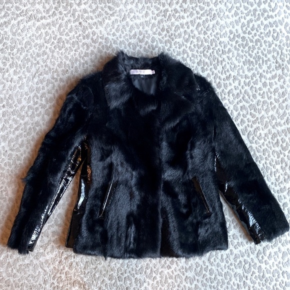 RED Valentino Jackets & Blazers - RED Valentino Fur and Patent Leather Black Winter Coat, size 6